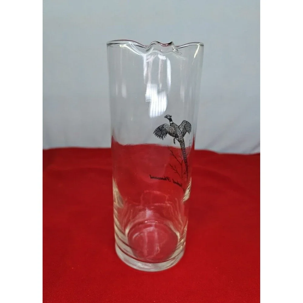 Pheasant Carafe Federal Glass Ring Necked Pitcher Vintage Bird Spout Jug